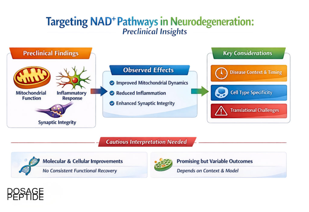 Educational illustration of NAD+ deficiency and its role in neurodegenerative disease progression mechanisms