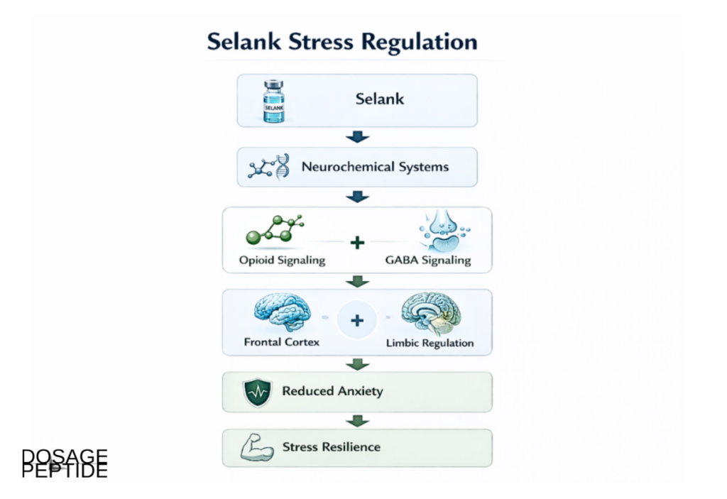 Educational illustration on Selank and clinical research exploring emotional regulation pathways