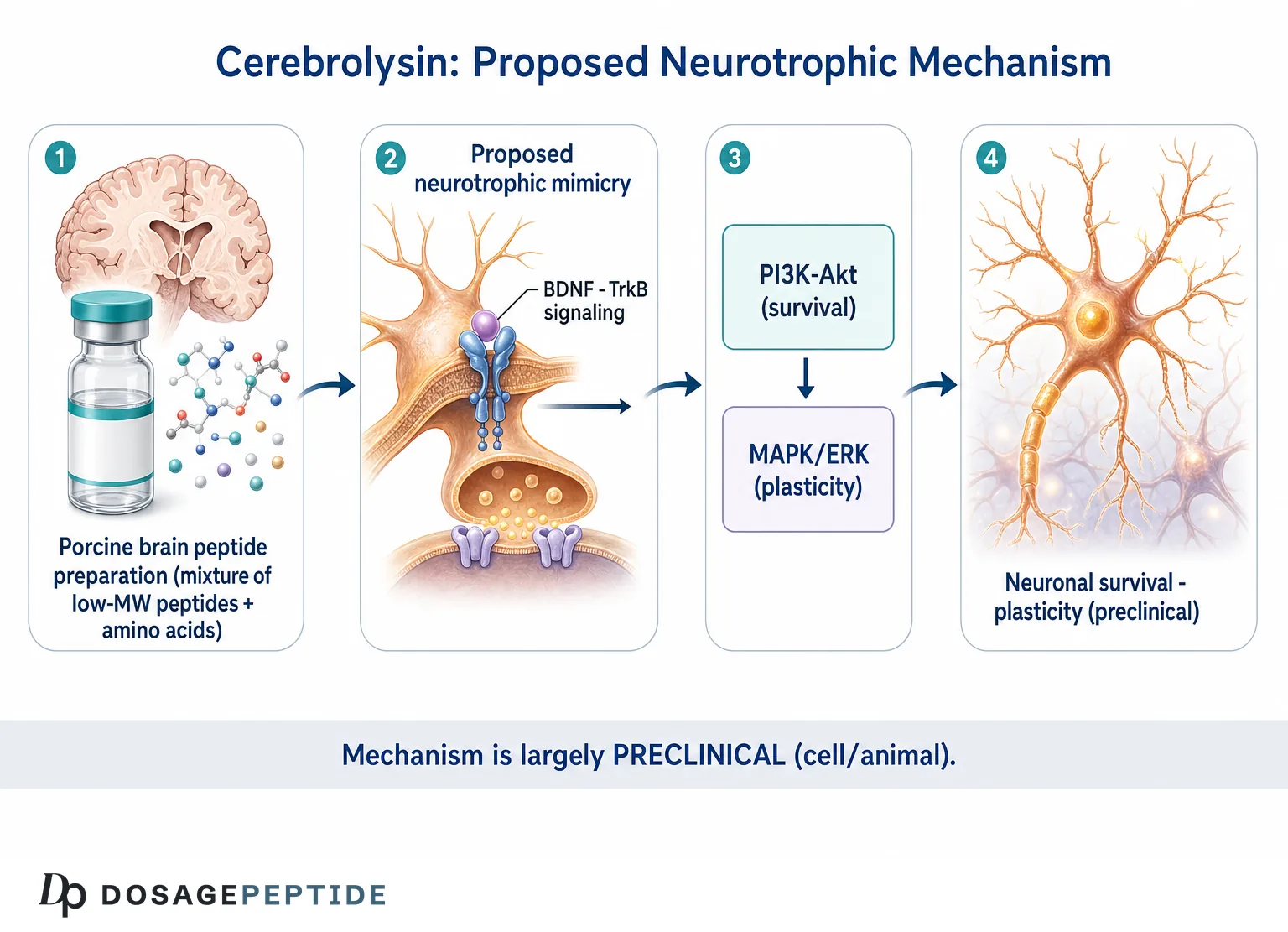 Cerebrolysin proposed neurotrophic mechanism: porcine brain peptide preparation engaging BDNF-TrkB survival and plasticity signaling (preclinical)