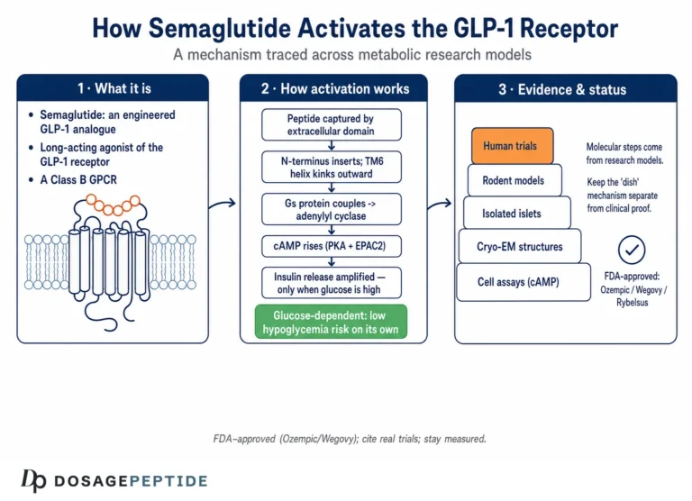 How does Semaglutide activate GLP-1 receptors in metabolic research models?