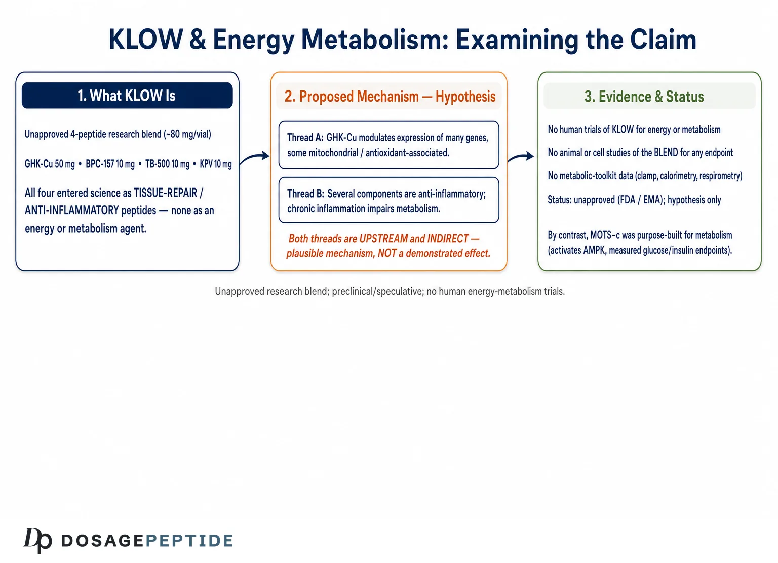 How Research Links KLOW Peptide to Energy and Metabolic Function? — Dosage Peptide infographic