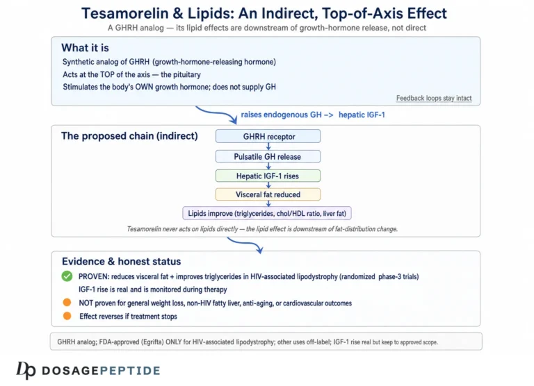 How does tesamorelin regulate lipid metabolism via endocrine crosstalk?